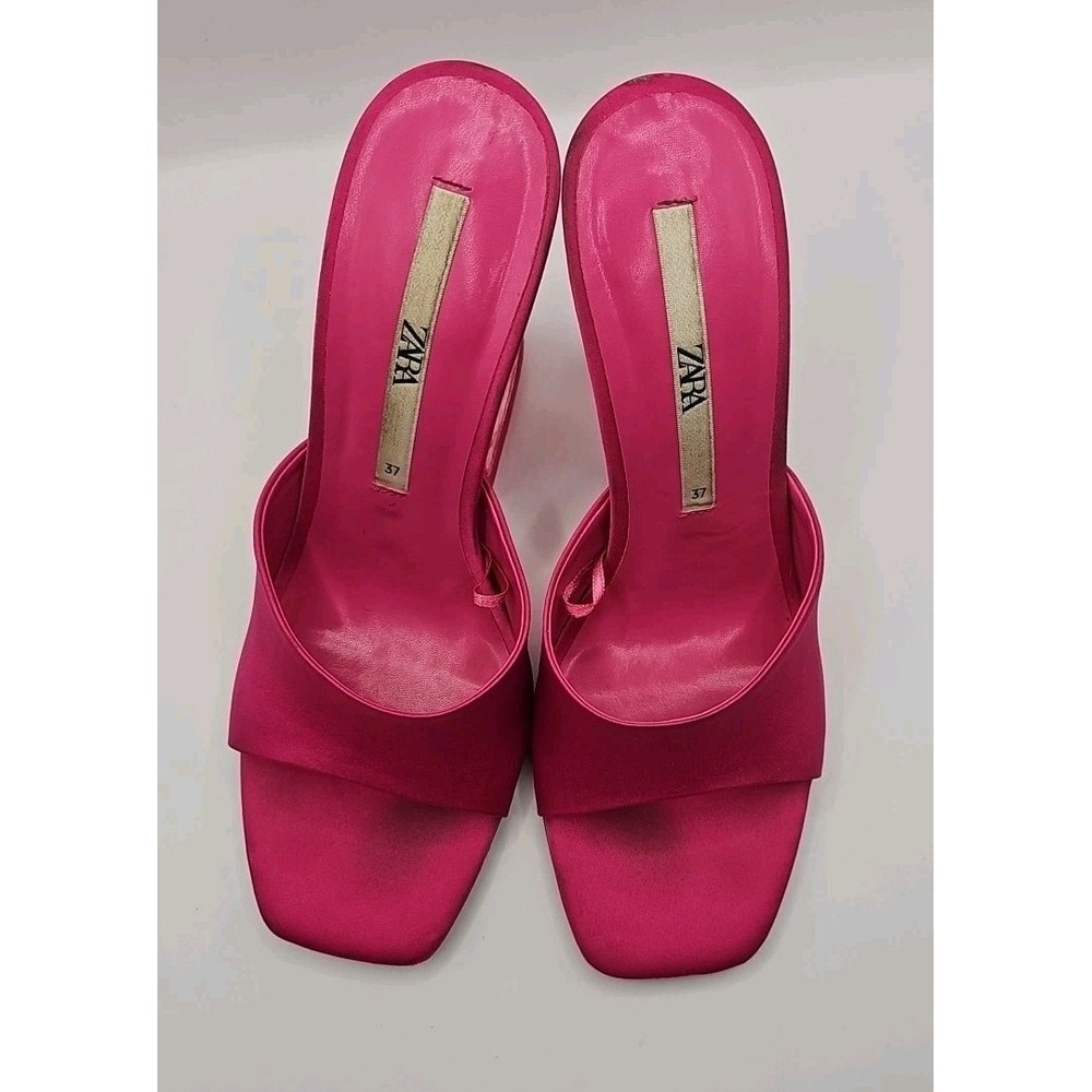 Zara 6.5 Pink Satin Heeled Methacrylate Sandals Heels‎ Glam Sexy Girl 170 - Picture 6 of 9